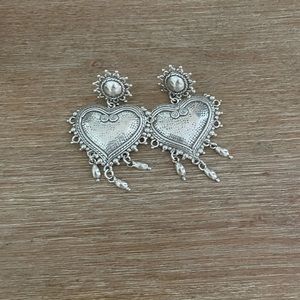 Silver chandelier heart and sun earrings